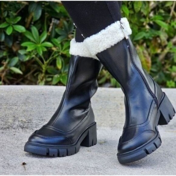 Shoes - Women's Sherpa Faux Fur Ankle Boot Black Color